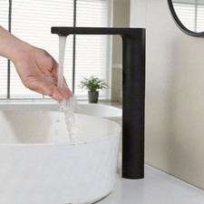 12"Black Touchless Bathroom Basin Sink Sensor Faucet Mixer Single Hole Brass Tap