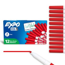 Low Odor Dry Erase Markers Fine Point Red - Box of 12, Perfect for Offices
