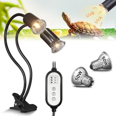 Wärmelampe Doppelkopf E27 360° drehbar mit Zyklustimer für Terrarium