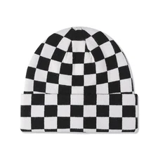 Knitted Beanie - Men Women Checkerboard Pattern Cuffed Slouchy Stretchy Warm ...