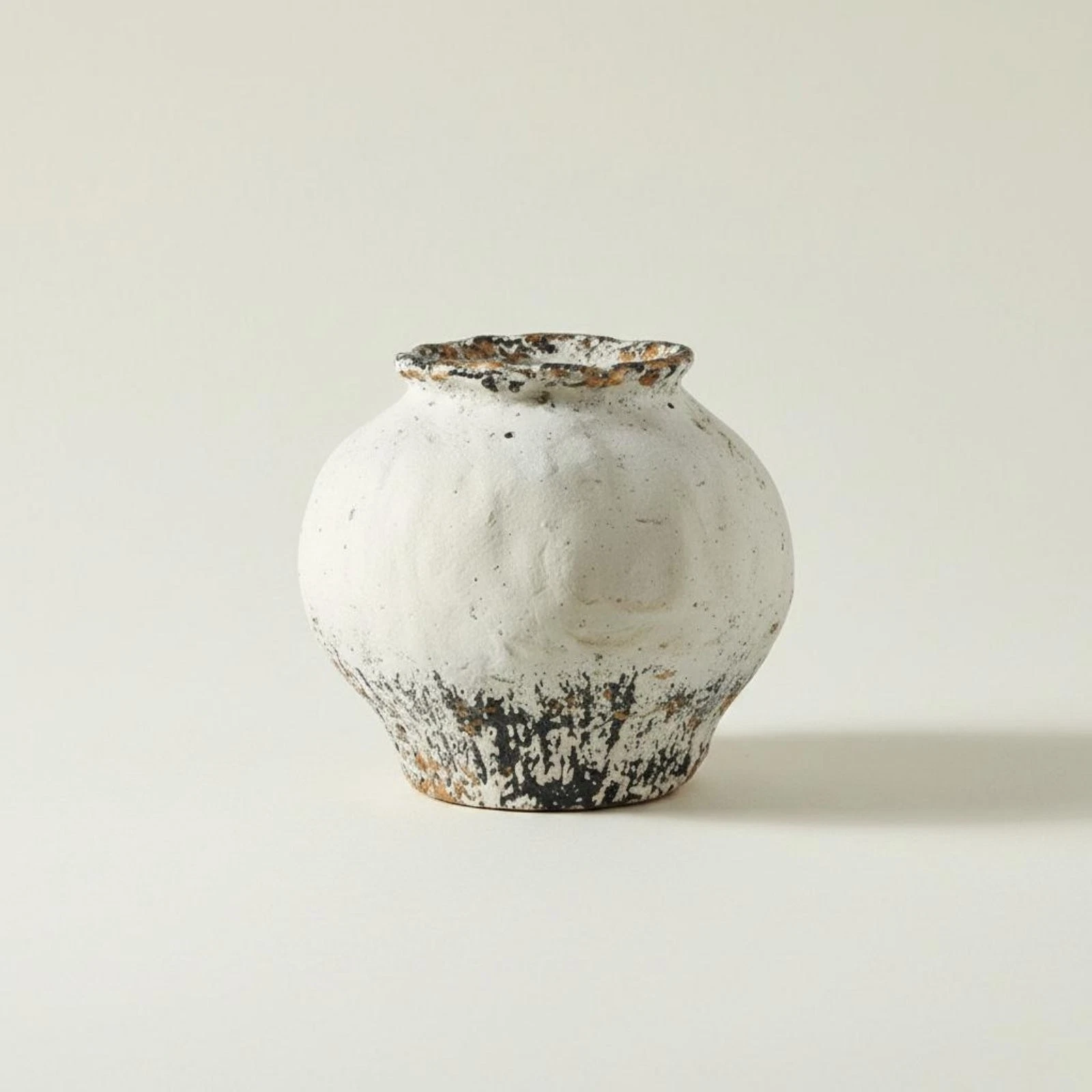 Round Terracotta Vase Handmade Ceramic Vase Distressed Finish for Living Room