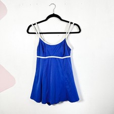 Vintage Pinup Swimsuit Dress Sz 12 Blue 1980s