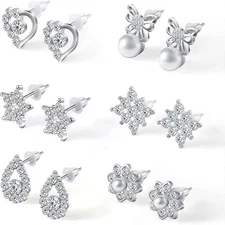 Aretes De chapado en plata 925 6 Pares Para Mujer Originales Anillos Pendientes