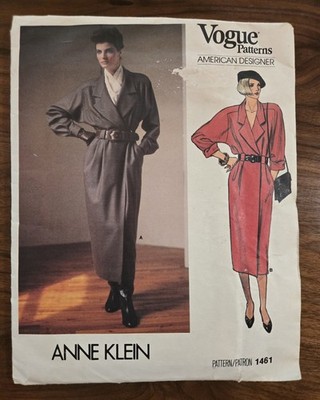 VTG Vogue Patterns 1461 Anne Klein sz 8 UNCUT long trench coat jacket wrap dress