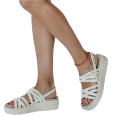 Crocs Womens Brooklyn Strappy Low Wedge Sandals Platform Beige Sz 11 NWOB