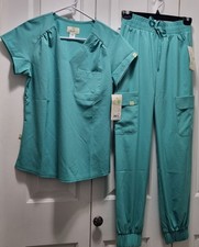 Planet Koi Women  s Scrub Set XXS Waterfall Blue Solid Top  Jogger Pants