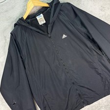 Adidas Vintage Black Men's Hooded Full Zip Windbreaker Jacket Sz XL Lightweight