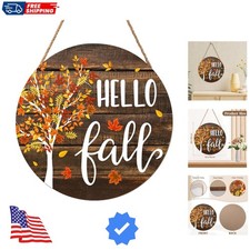 Hello Fall Wreath for Front Door Fall Tree Welcome Door Sign 12x12 Inch Autum...