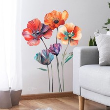 Large Vinyl Floral Wall Decals Peel and Stick Sunset Coral Flower Murals for ...