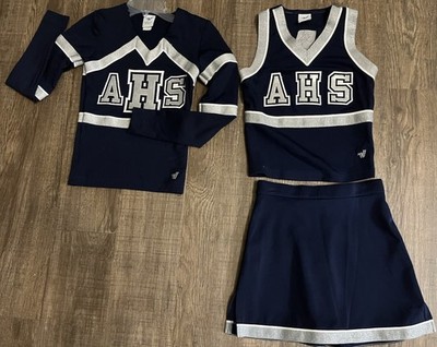 3 Pc High School Cheerleader Uniform AHS 32 Top 25'' Skirt Blue Cheer Costume