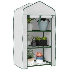 Outsunny Portable Mini Greenhouse with Roll-up Door and Wire Shelves, White