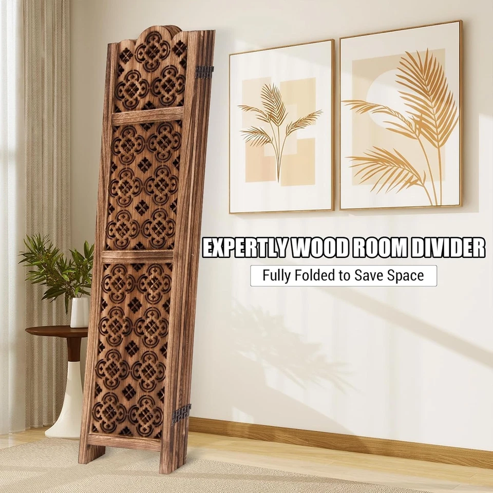 Divisória de sala de madeira esculpida 6 painéis divisórias de sala dobráveis de madeira tela home office - Imagem 2 de 4