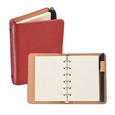 6 Ring Binder Cover A7 Leather Notebook with Blank Paper and Pen, Red