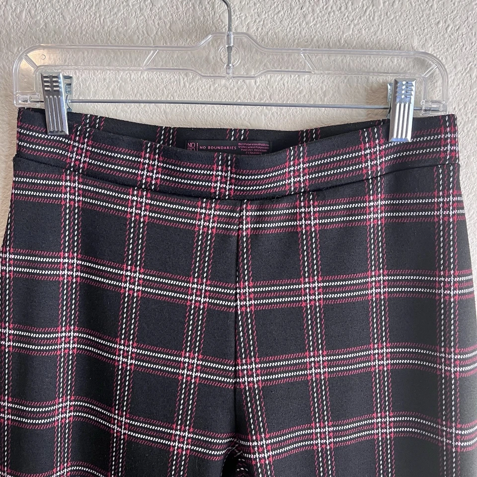 Pantalones acampanados a cuadros No Boundaries negro rojo blanco para jóvenes L 11 13 Y2K ajuste elástico Foto 4 de 4