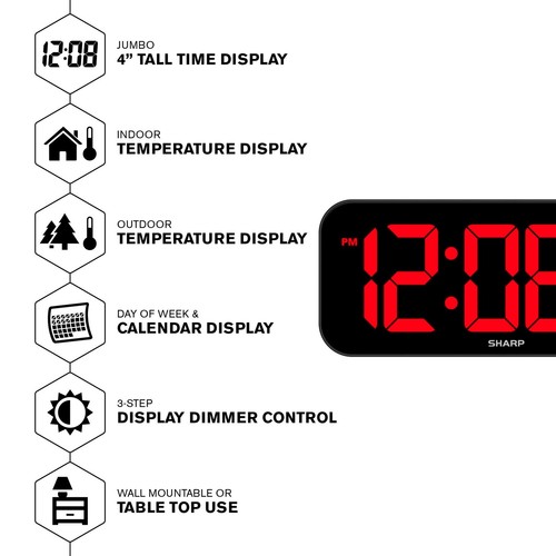 Large Oversized Screen LED Clock with Outdoor/Indoor Temperature with Outdoor... - Picture 2 of 7