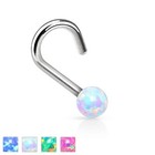 New Surgical Steel Nose Hook Screw Stud with 2mm Opal Ball Top Blue Rainbow Pink