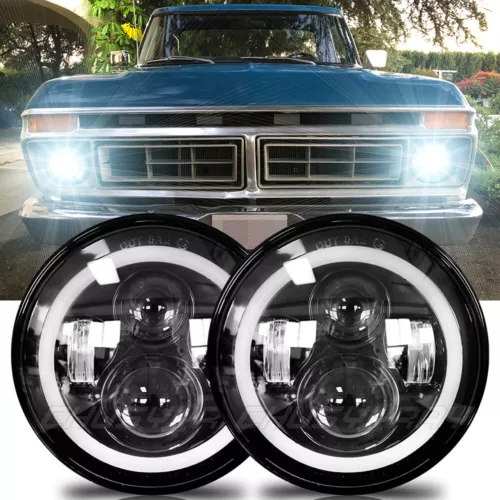 Pair 7" LED Headlights Hi/Low Beam For 1953-1977 Ford F 100 F 250 F 350 Pickup - Picture 1 of 9