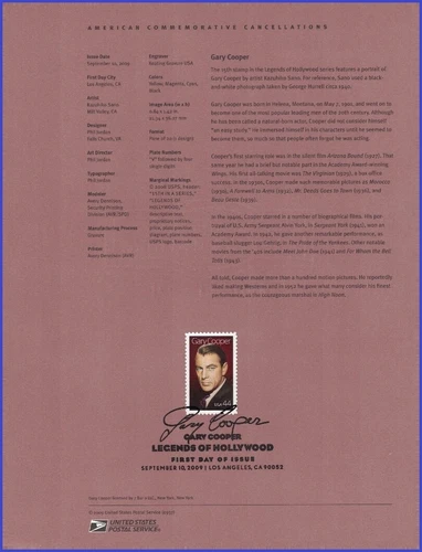 USA7 #4421 U/A SOUVENIR PAGE FDC   Gary Cooper