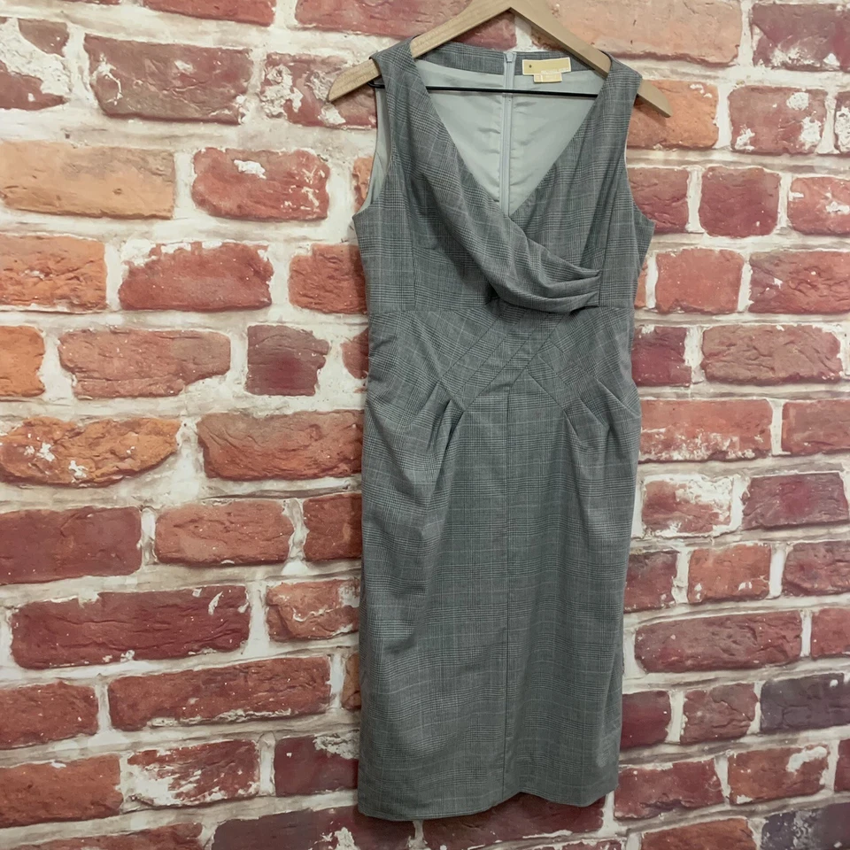 Vestido Michael Kors Italia Mujer 12 Gris Púrpura Mezcla Lana Cuadros Informal Carrera Foto 2 de 4