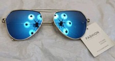 NWT Blue Lens Aviator Sunglasses W/Silver Frames UV 400 Polycarbonate So Pretty