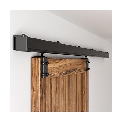 8FT Box Rail Sliding Barn Door Hardware,Black Heavy Duty Steel Wall Mount Bar...