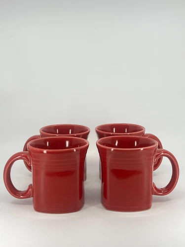 4 Scarlet Red Fiesta Ware Homer Laughlin Square Bottom Coffee Mugs D Handle