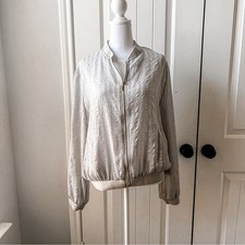Glam Silver Grey Semi Sheer Full Zip Bomber Jacket Large