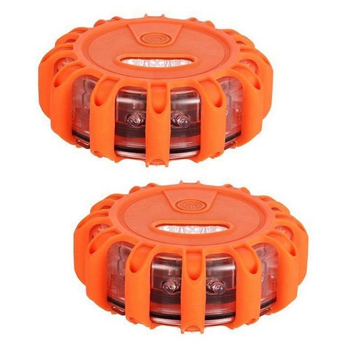 2x LED Road Flares Flashing Warning Emergency Disc Lamp Roadside Safety Light - Picture 1 of 4