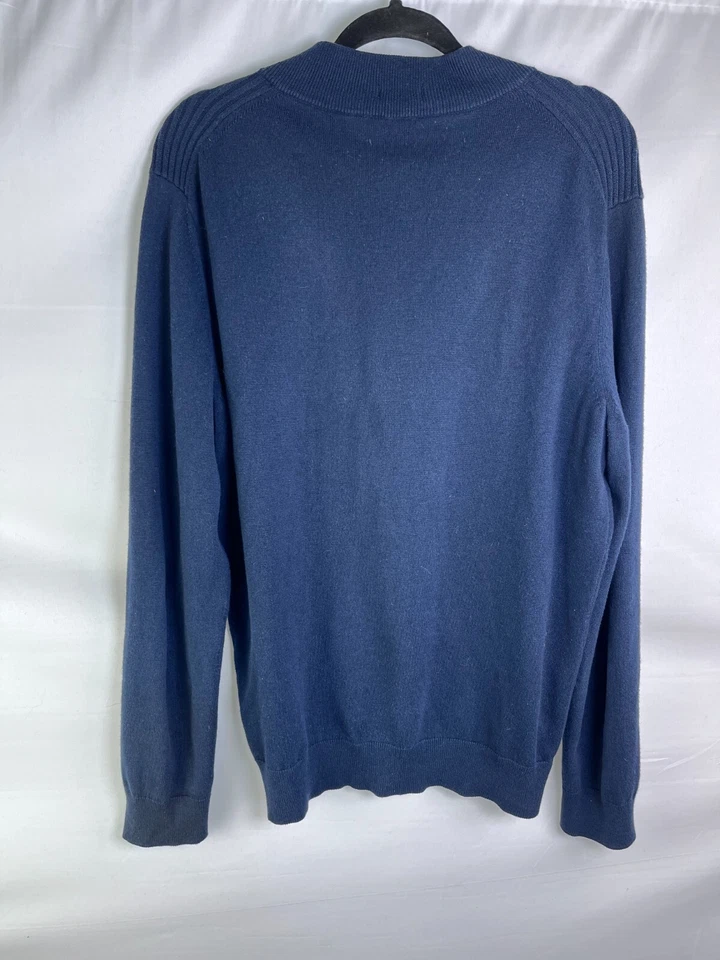 Suéter Hugo Boss 1/4 Cremallera Para Hombre Azul Marino Algodón Lana Pullover Cuello Acanalado Ajuste L Foto 4 de 4