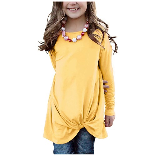 Kids Girls Tunic Tops Knot Front Long Sleeve Loose Blouse T-Shirt US - Picture 28 of 30