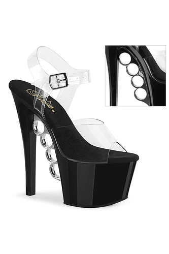 Pleaser USA KNUCKS-708 Clear/Black Platform Ankle Strap Sandal UK4 IN-STOCK
