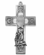 5.5" PIERCED PEWTER FIRST COMMUNION BOY WALL CROSS
