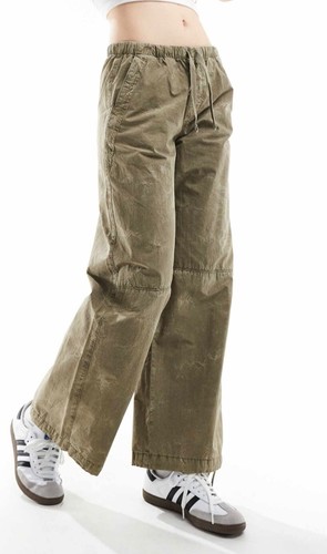 PANTALONES DE POPELINA PULL & BEAR RELAJADOS CON CORDÓN DOBLADILLO-TALLA LG-NUEVO CON ETIQUETAS-LAVADO CAQUI - Imagen 2 de 5