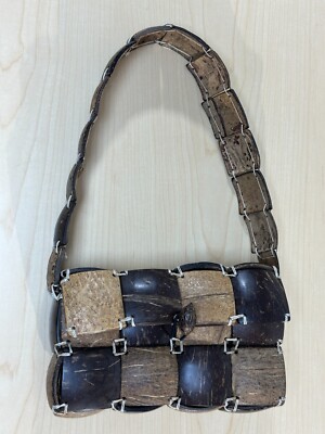 Unique Coconut Shell Patchwork style Mini Purse, Bag, Handbag w/ toggle closure