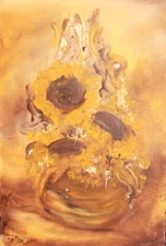 Contemporary impressionist oil painting still life with a flower 