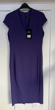 New Next Dress Size 12 Purple Smart Tailored Fitted Straight V Neck Knee Length