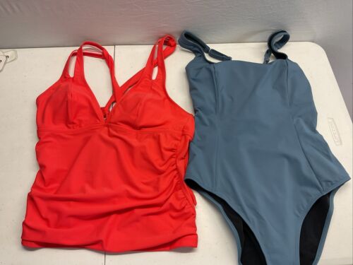 Lot of 2 NEW Tags Cupshe swimsuits Size Large one piece Blue, tankini Coral top