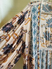 Medium/Large New Peach Teal Blue Floral Print Duster Gauze Kimono Beach Cover