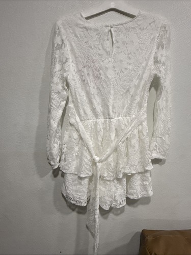 Avec Les Filles Lace Cutout Satin Ruffle Blush White Short Dress Size 10 NWT - Picture 7 of 7