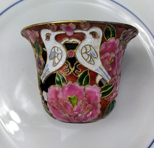 Vaso traforato smaltato vintage colombe love uccellini fiori - Foto 11 di 15