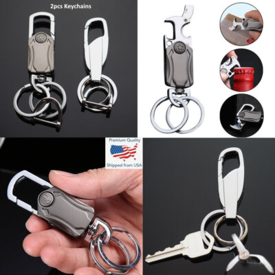 2pcs Combo Spinner Utility Dual Ring Men & Women Car Fob D-Ring Buckle Keychain