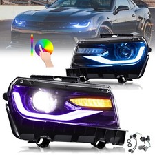 RGB LED Headlights Assembly For 2014 2015 Chevrolet Camaro w/Sequential Signals