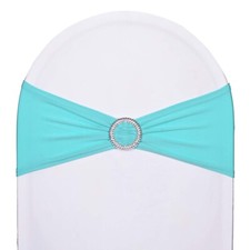 10pcs Turquoise Blue Spandex Stretch Chair Sash, Double Stitched Workmanship,...