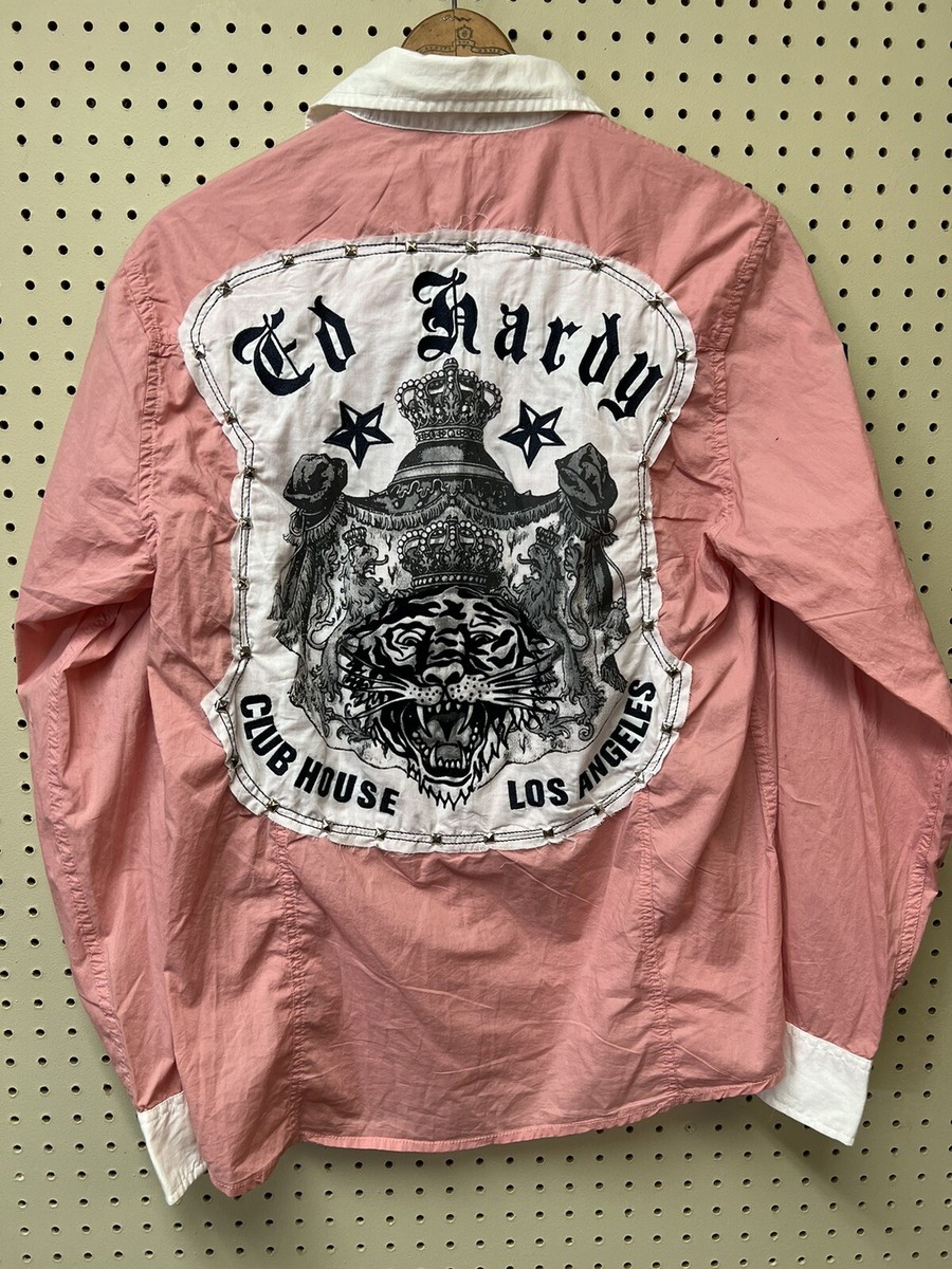 Ed Hardy Club House Los Angeles LA Embroidered Button Down