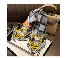 Pure Twill Silk Shawl Scarf Sika Deer Print Hand Rolled Collar Necktie 70cm