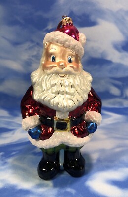 As Is Large LE Radko ''Jolly Good Fellow'' Blown Glass Santa Ornament #01-SP-76