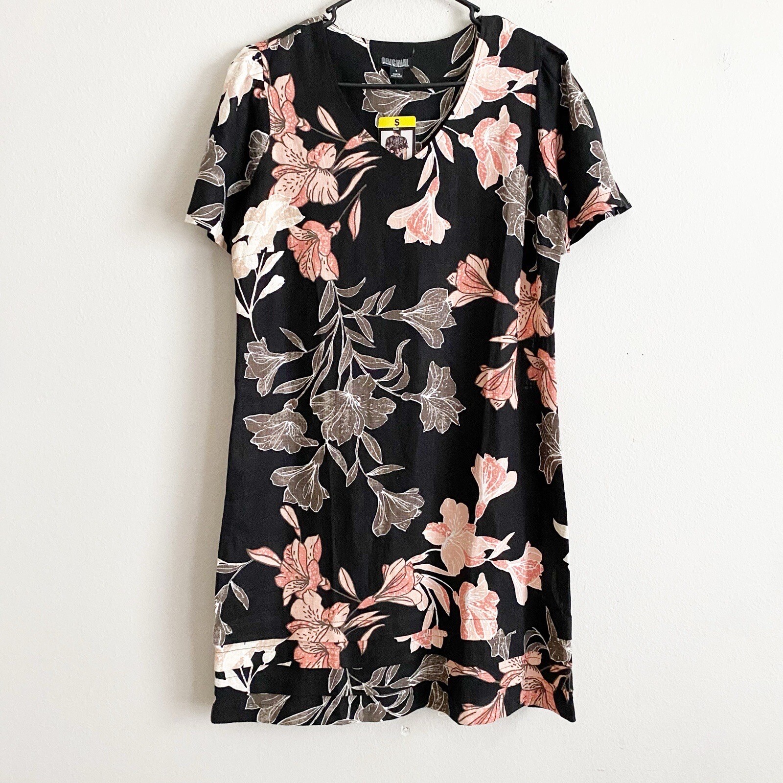 Nicole Miller Black Floral Linen Blend Dress Size Small NWT