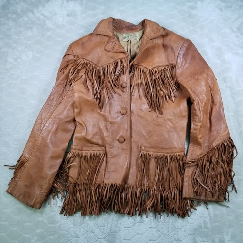 Chaqueta De Colección Para Mujer Cuero Flecos Años 70 Desierto Suedes Taylors of California Talla M