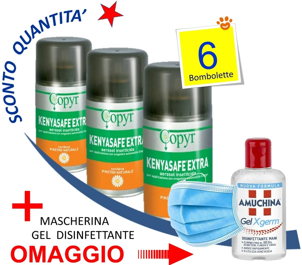 Copyr KENYASAFE EXTRA → 6 ricariche per erogatore (+MG) Insetticida al piretro
