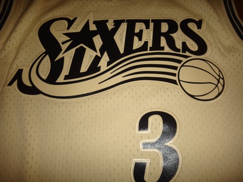 Allen Iverson 2000-01 Mitchell & Ness 76ers NBA Khaki Black Swingman Jersey $155 - Picture 3 of 7